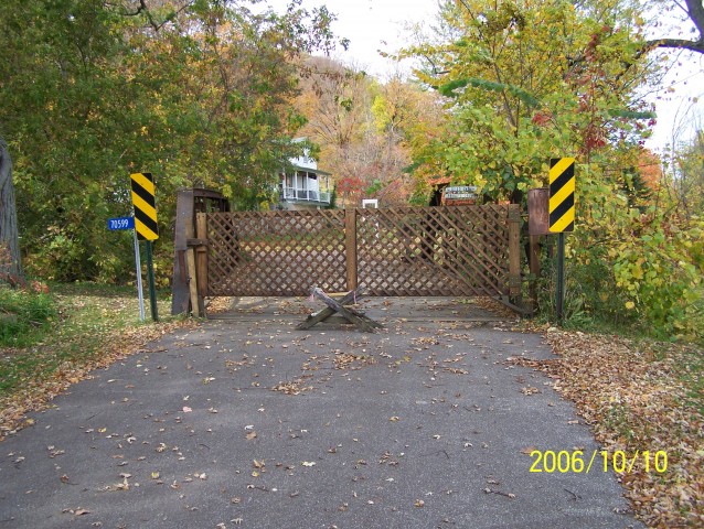 Looking west towards the gate that now blocks access to the bridge.