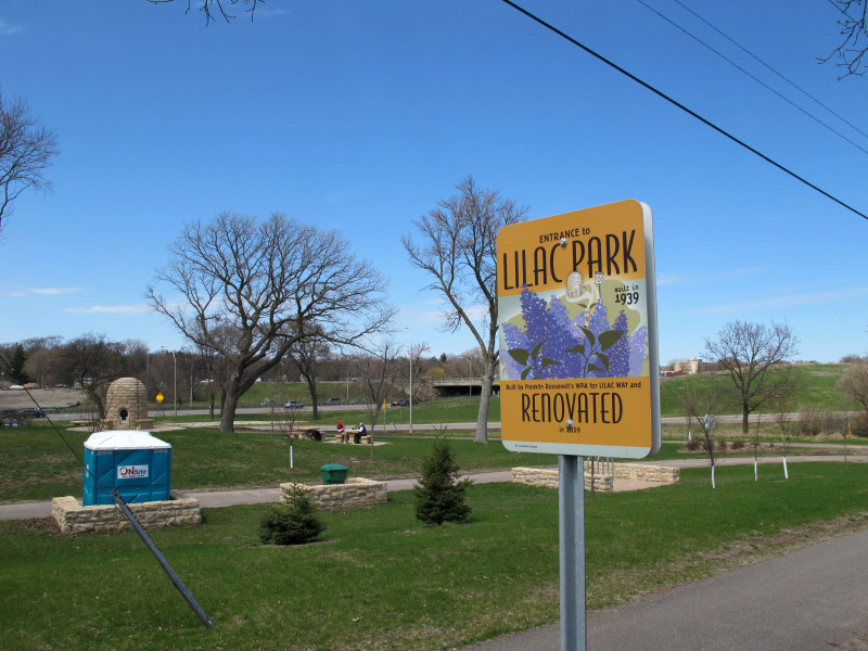 Lilac Park Entrance Sign, looking northwest towards Highways 7 and 100.
